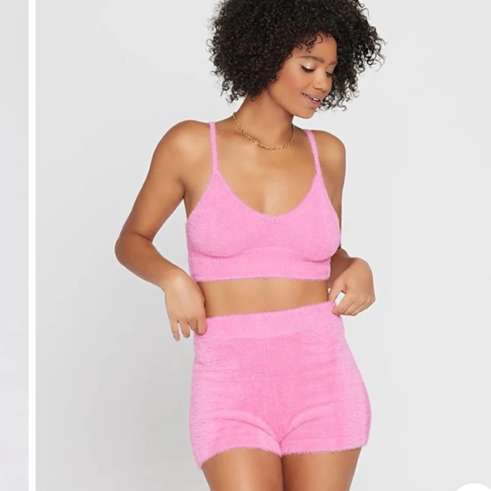 L*Space Daydreamin Fuzzy Super Soft Shorts Pink‎ Athleisure Loungewear NWT